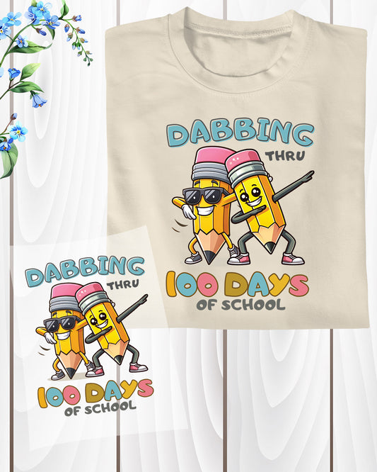 Dabbing Thru 100 Days of School DTF Transfer, Ready to Press Heat Transfer for Shirts, Fun 100 Days of School Kids Design, UV Sticker