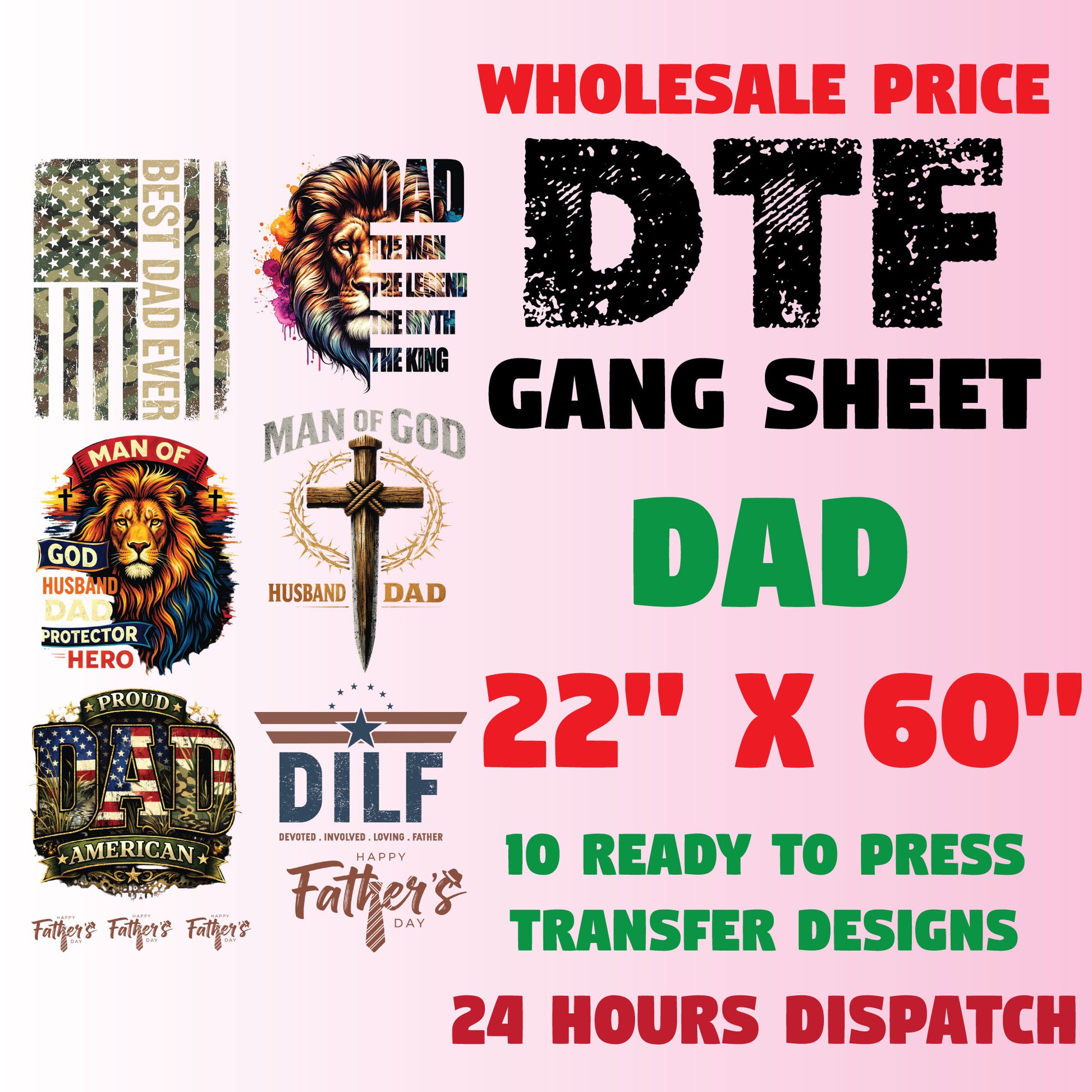 Dad Premade Gang Sheet Father's Day DTF Transfer ready to Press Man of God American Daddy Heat Transfer for Shirts