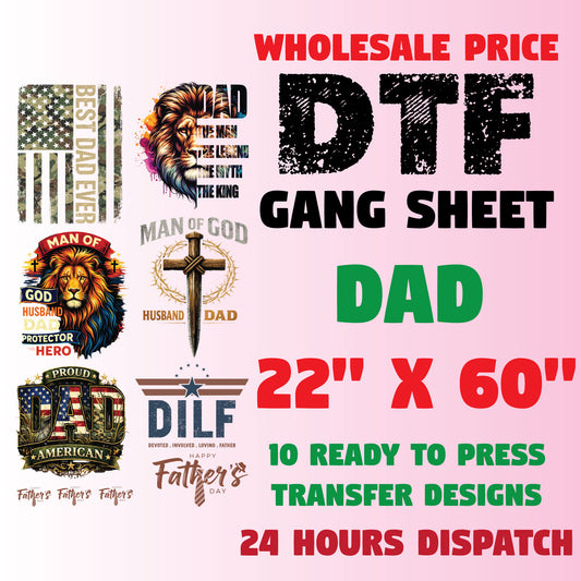 Dad Premade Gang Sheet Father's Day DTF Transfer ready to Press Man of God American Daddy Heat Transfer for Shirts