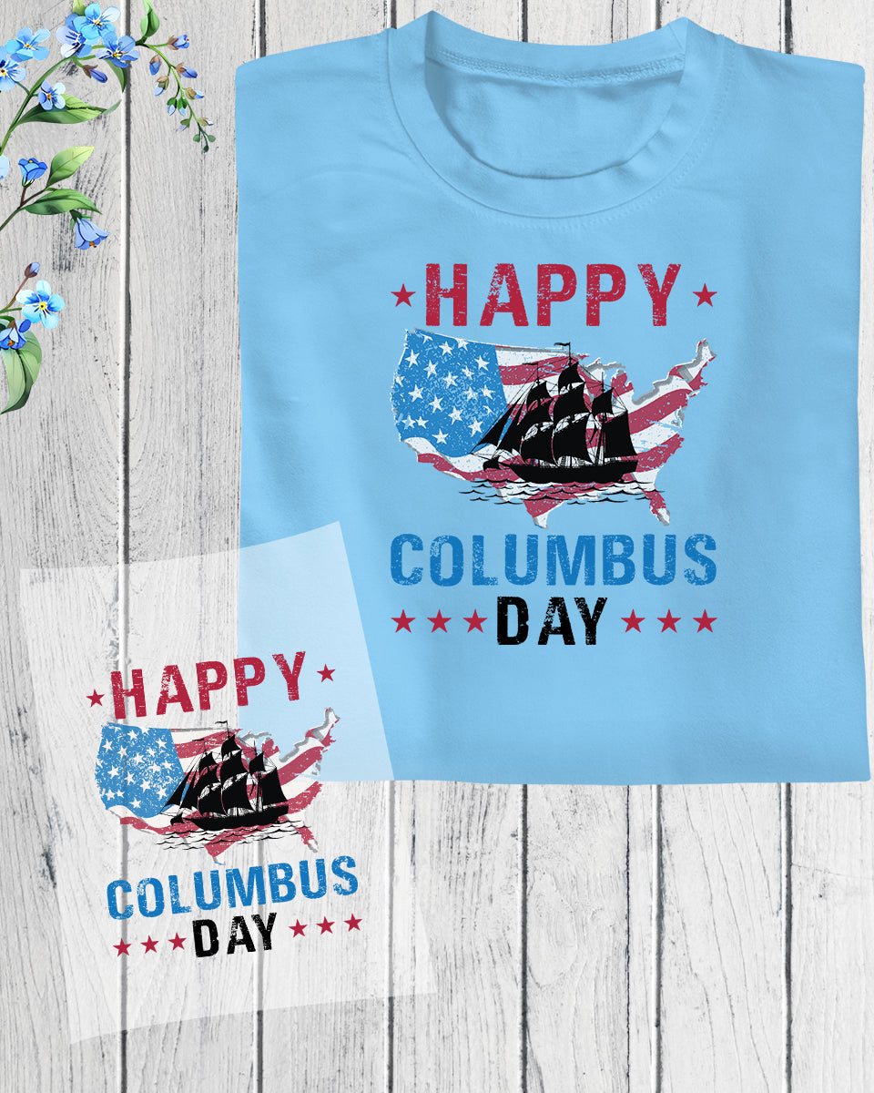 American History Happy Columbus Day DTF Transfer Film