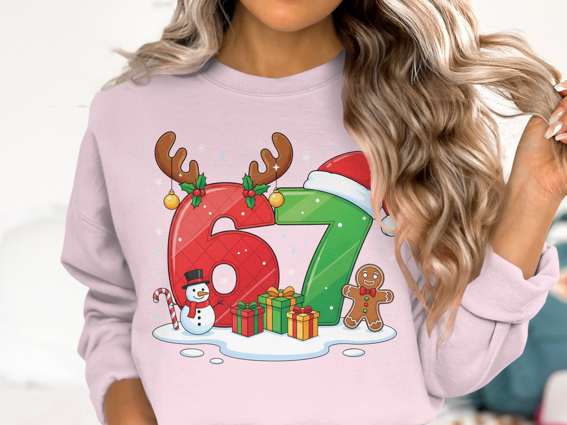 Festive 67 Christmas Sweatshirt with Gifts and Snowman