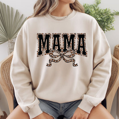 Mama Comfort Colors T Shirts Leopard Coquette Bow Mom Sweatshirt Mother's Day Gift Tees For Women Wife Sweater