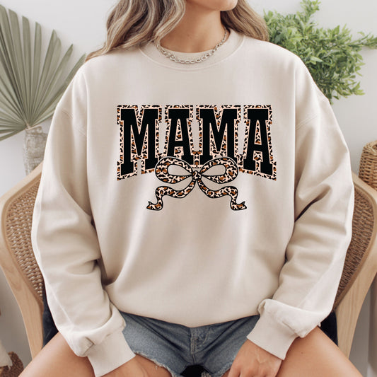 Mama Comfort Colors T Shirts Leopard Coquette Bow Mom Sweatshirt Mother's Day Gift Tees For Women Wife Sweater