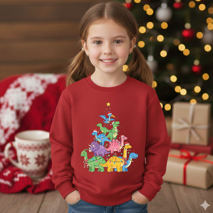 Dinosaur Christmas Tree Sweatshirt Dino Lover Xmas Tee Holiday Matching Sweater Kids Toddler Christmas Tree Shirt Cute Dino Top