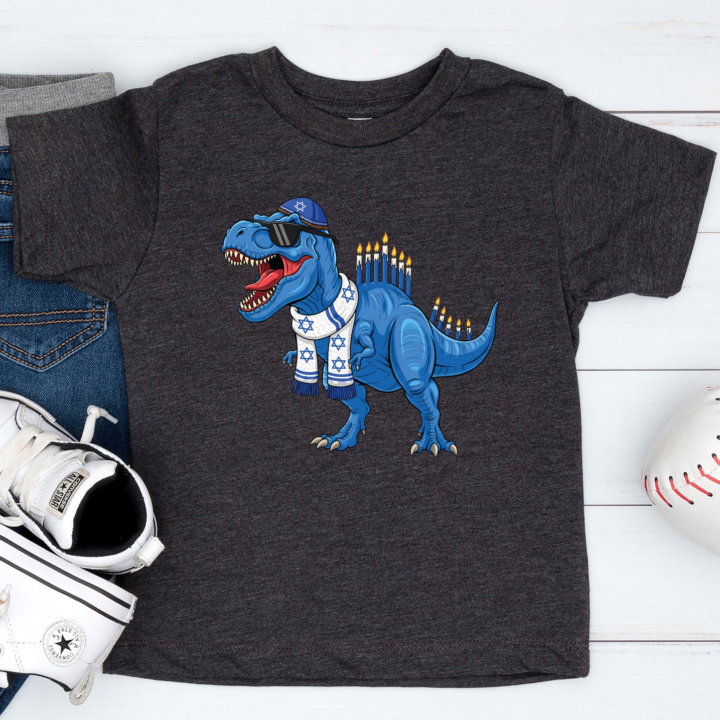 Dinosaur Hanukkah Kids Shirt, Funny Menorah Hanukkah Shirt, Boys Jewish Shirt, Girls Hanukkah Party Shirts Sweater