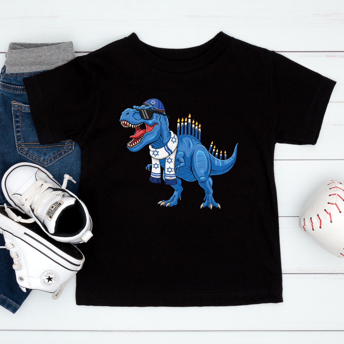 Dinosaur Hanukkah Kids Shirt, Funny Menorah Hanukkah Shirt, Boys Jewish Shirt, Girls Hanukkah Party Shirts Sweater
