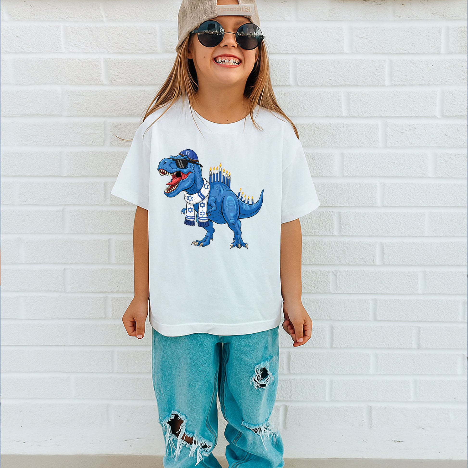 Dinosaur Hanukkah Kids Shirt, Funny Menorah Hanukkah Shirt, Boys Jewish Shirt, Girls Hanukkah Party Shirts Sweater