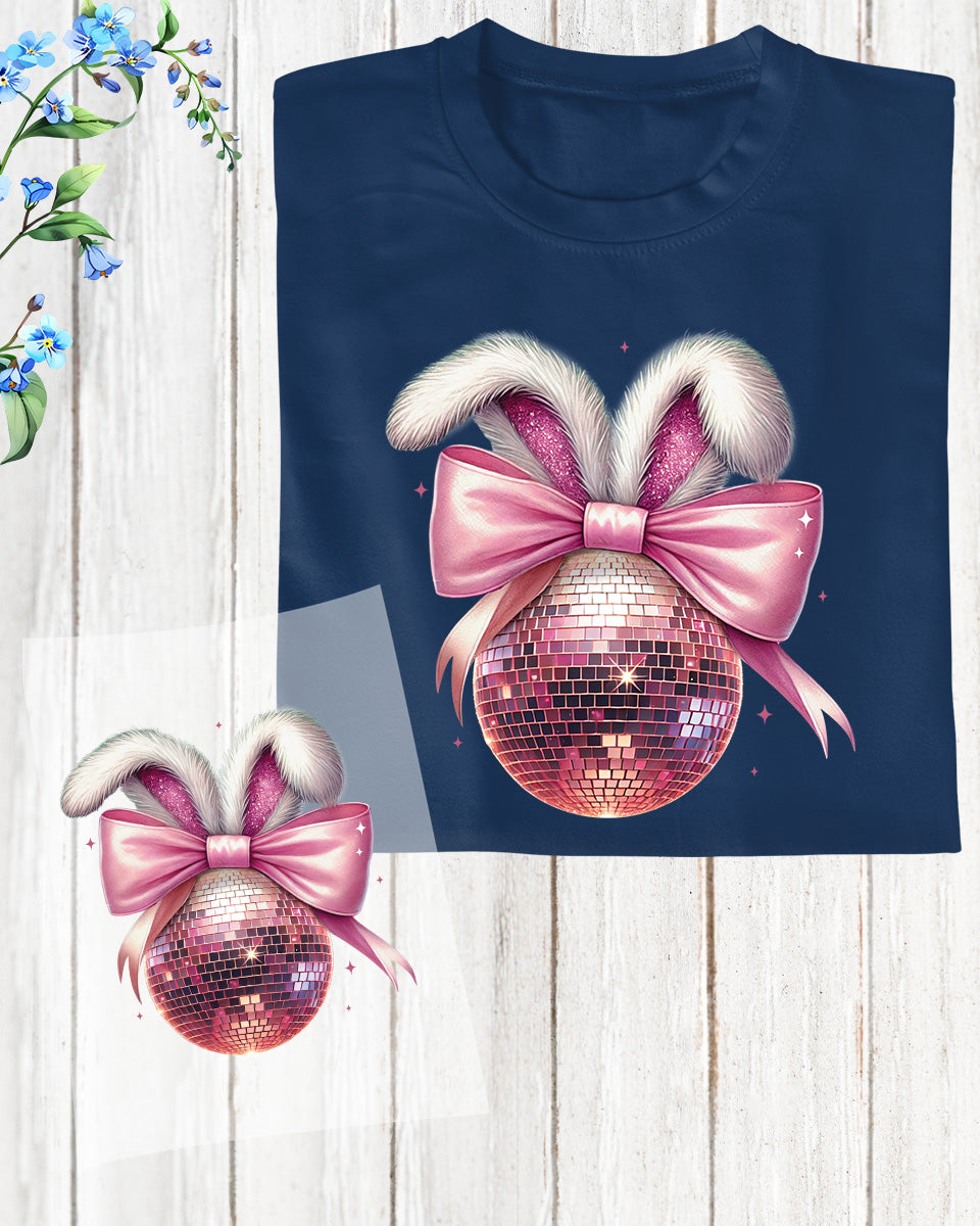 Disco Ball Coquette Easter Bunny DTF Transfers Ready To Press