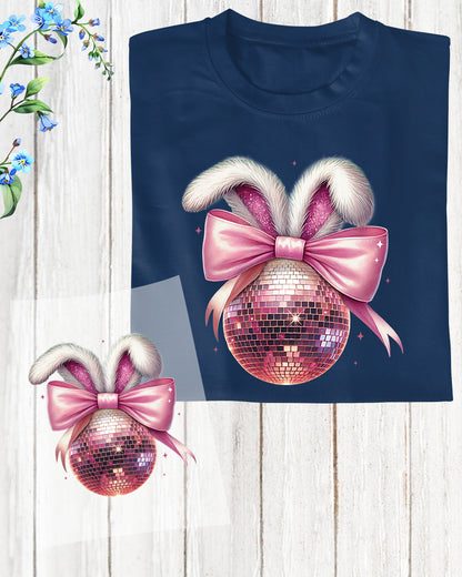 Disco Ball Coquette Easter Bunny DTF Transfers Ready To Press