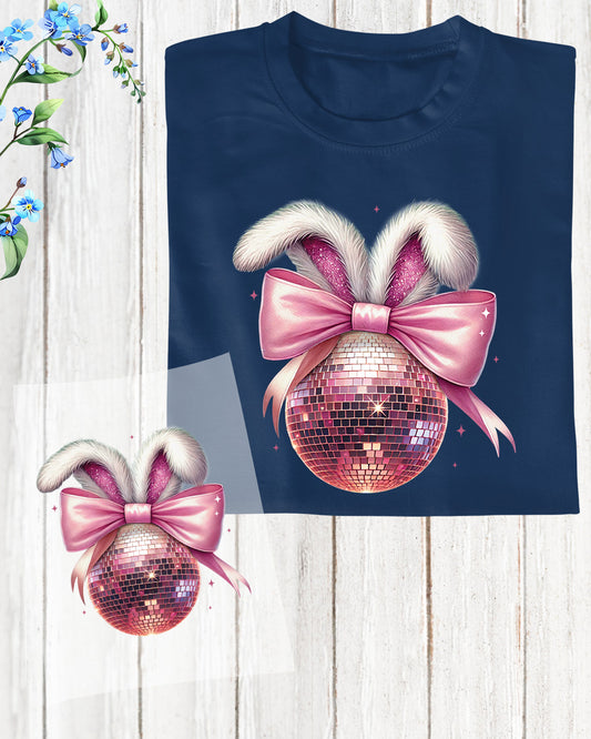 Disco Ball Coquette Easter Bunny DTF Transfers Ready To Press