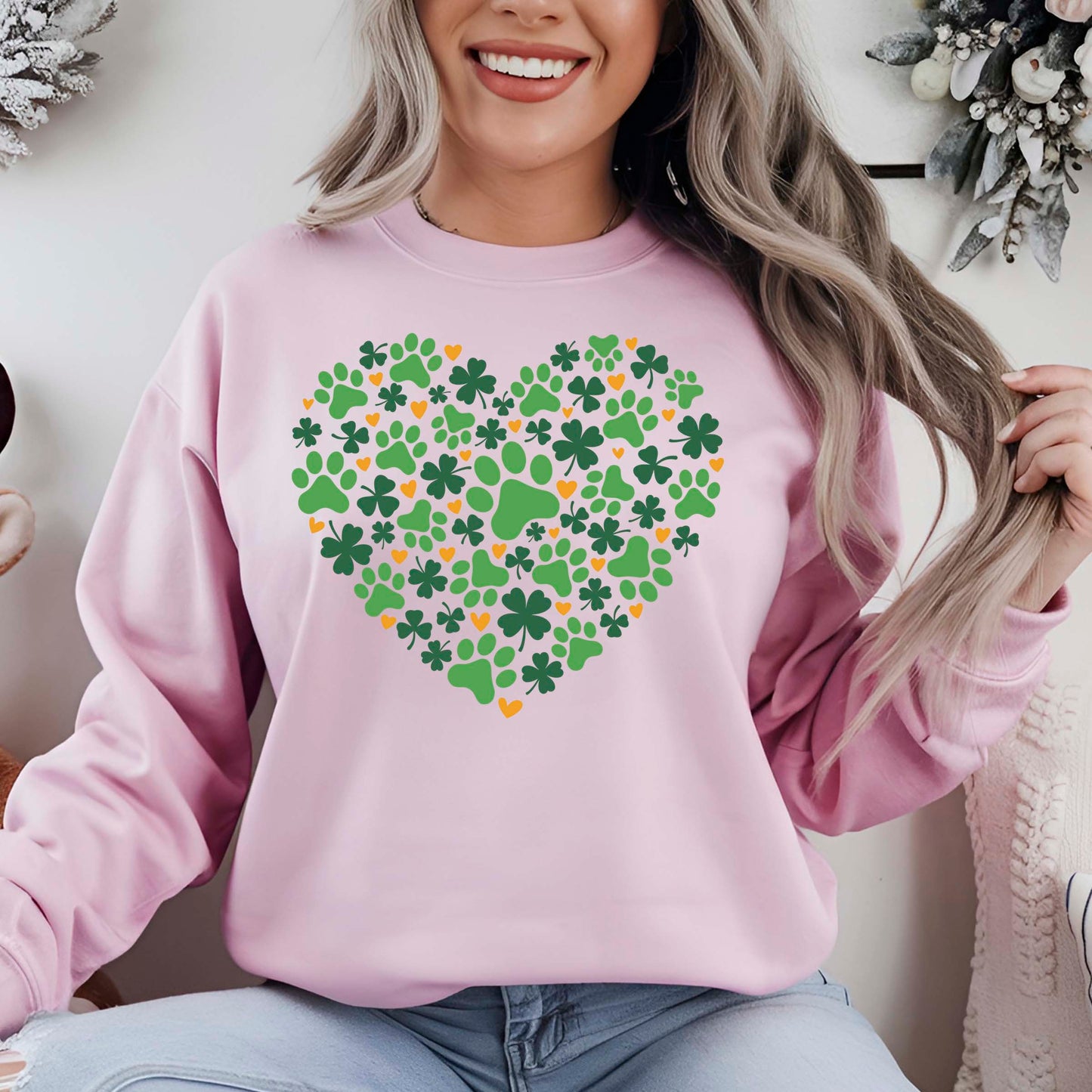 St Patrick's Day Sweatshirt Shamrock Dog Paw