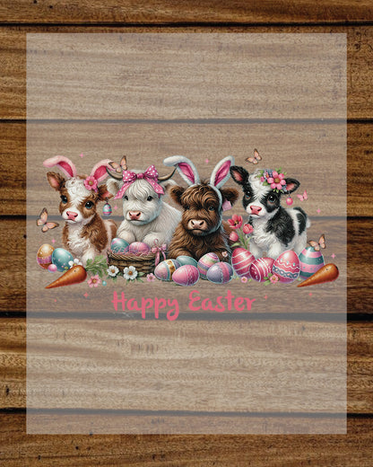 Easter Day Highland Cute Cow DTF Transfer Sheets