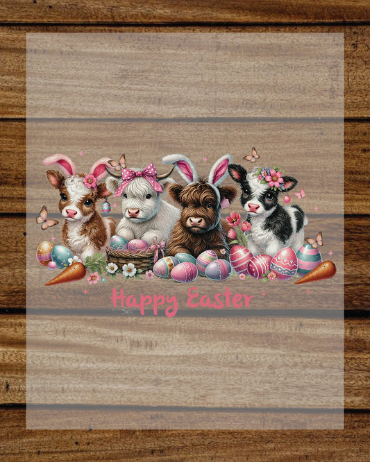 Easter Day Highland Cute Cow DTF Transfer Sheets