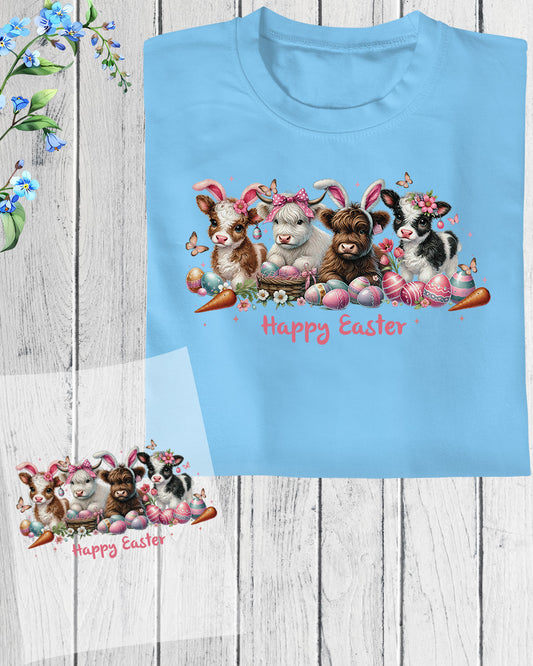 Easter Day Highland Cute Cow DTF Transfer Sheets