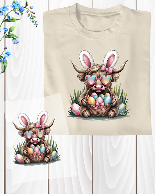 Easter Highland Cow Rabbit Bunny DTF Transfer