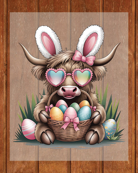 Easter Highland Cow Rabbit Bunny DTF Transfer