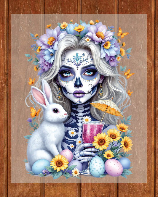 Easter Sugar Skull Woman DTF Transfers Ready To Press