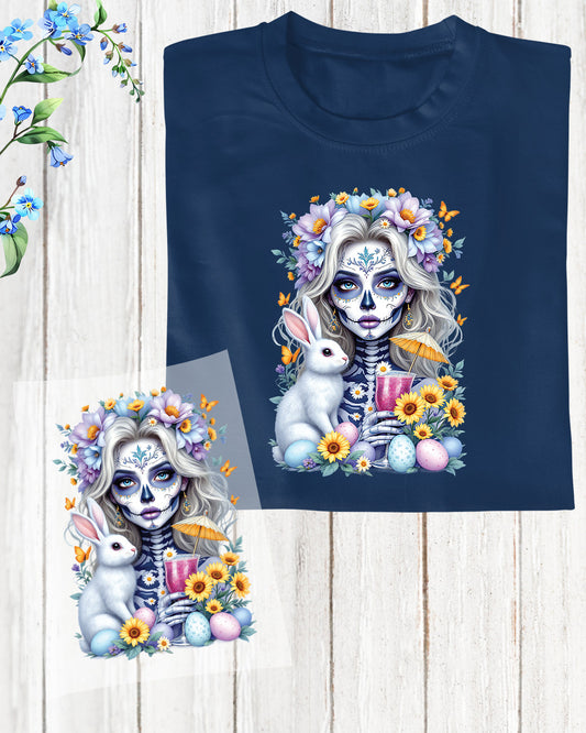 Easter Sugar Skull Woman DTF Transfers Ready To Press