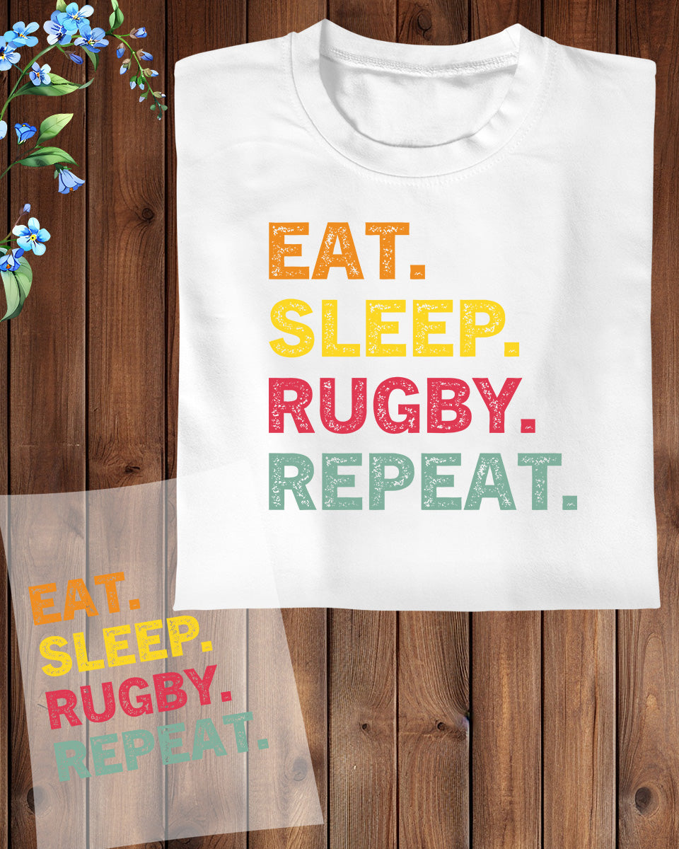 Eat Sleep Rugby Repeat Trendy DTF Transfer Film