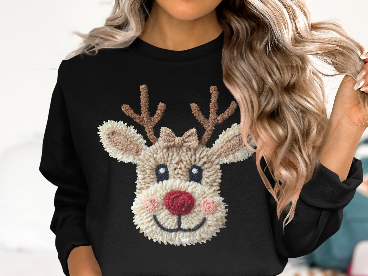 Festive Reindeer Graphic Sweatshirt Perfect for Holidays