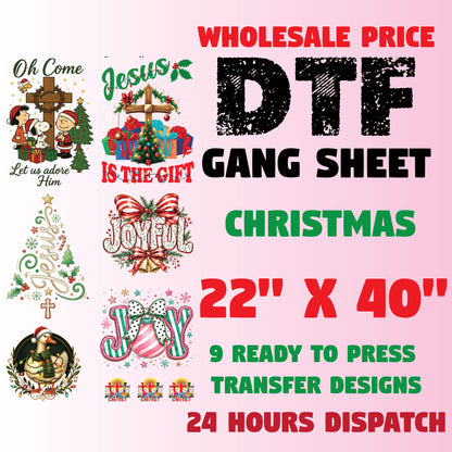 Christmas DTF Transfer Ready to Press Premade DTF Gang Sheet Jesus Is The Reason Cross Holiday Joyful Heat Transfer For Shirts Trendy