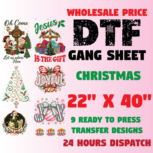 Christmas DTF Transfer Ready to Press Premade DTF Gang Sheet Jesus Is The Reason Cross Holiday Joyful Heat Transfer For Shirts Trendy