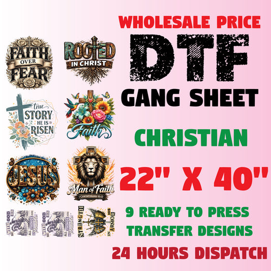 Christian DTF Gang Sheet Premade Religious Heat Transfer Jesus Faith Based Design Iron on Transfer Retro Gospel DTF Transfers