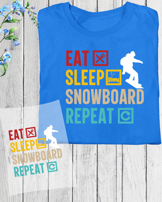 Snowboard Retro Eat Sleep Repeat DTF Transfer Film