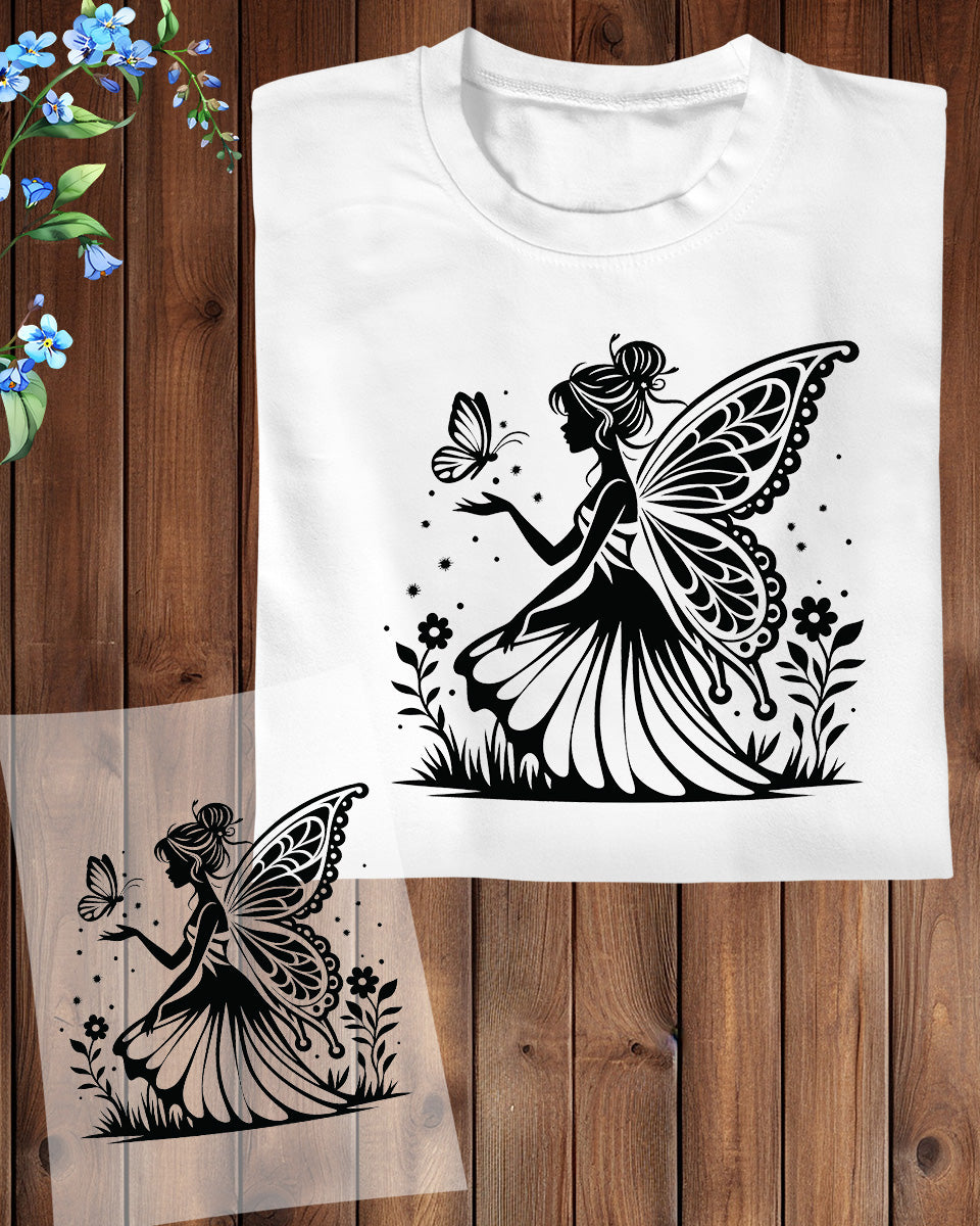 Fairy Silhouette. Floral Fairy DTF Transfer