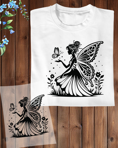 Fairy Silhouette. Floral Fairy DTF Transfer