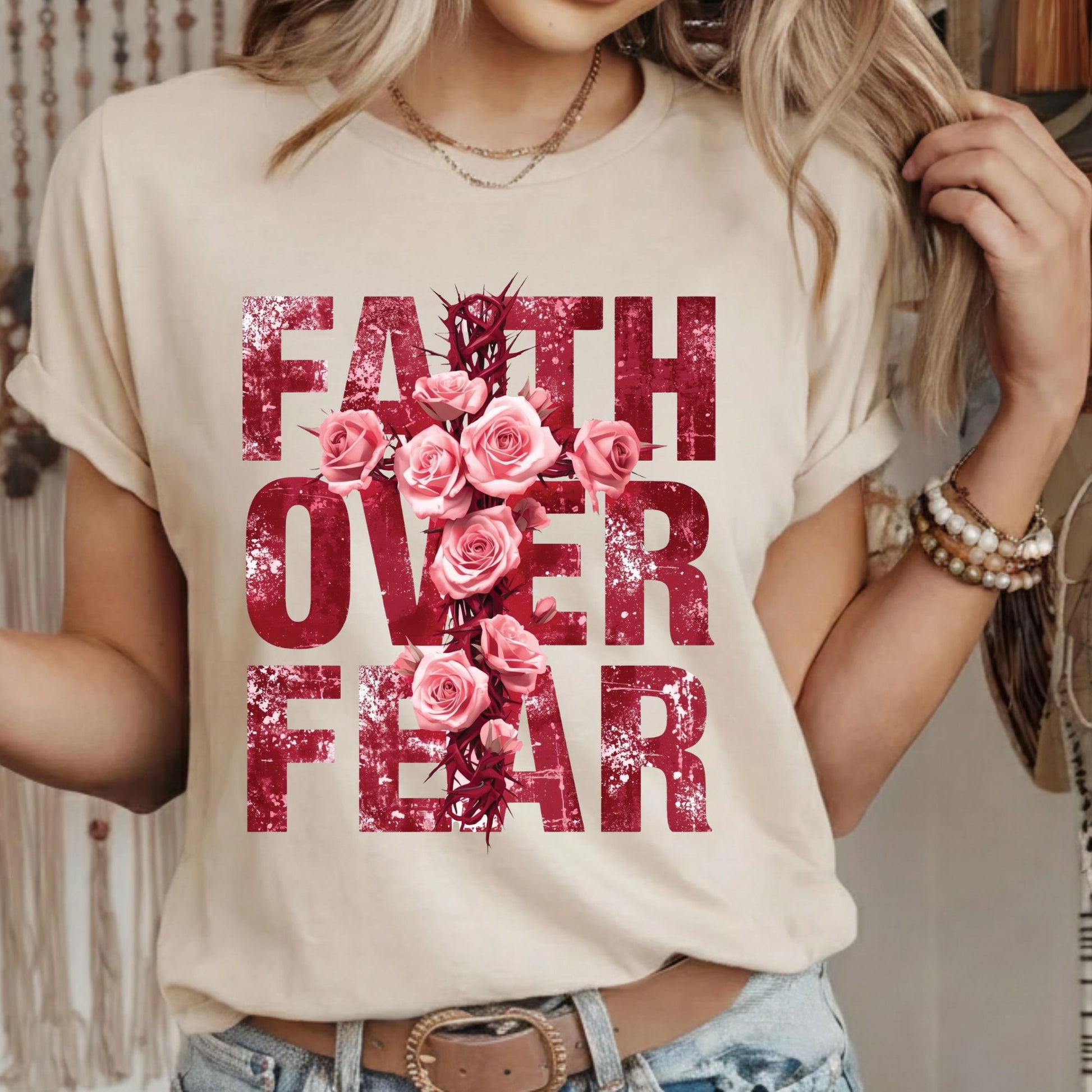 Faith Over Fear Shirts Christian Valentine & Easter Tee, Comfort Colors T-Shirt, Religious Sweatshirt Bella Canvas Faith Apparel
