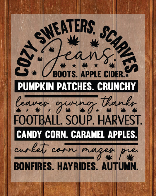Fall Cozy Sweaters Scarves DTF Transfer