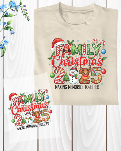 Family Christmas 2025 DTF Transfer ready to Press, Making Memories Together Heat Transfer for Shirts, Holiday X-mas UV Sticker Prints