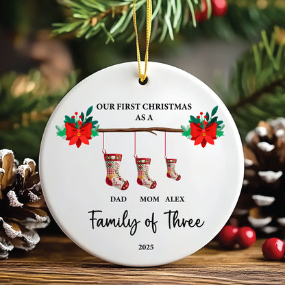 Family of Three Christmas Ornament With Custom Names
