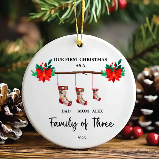 Family of Three Christmas Ornament With Custom Names