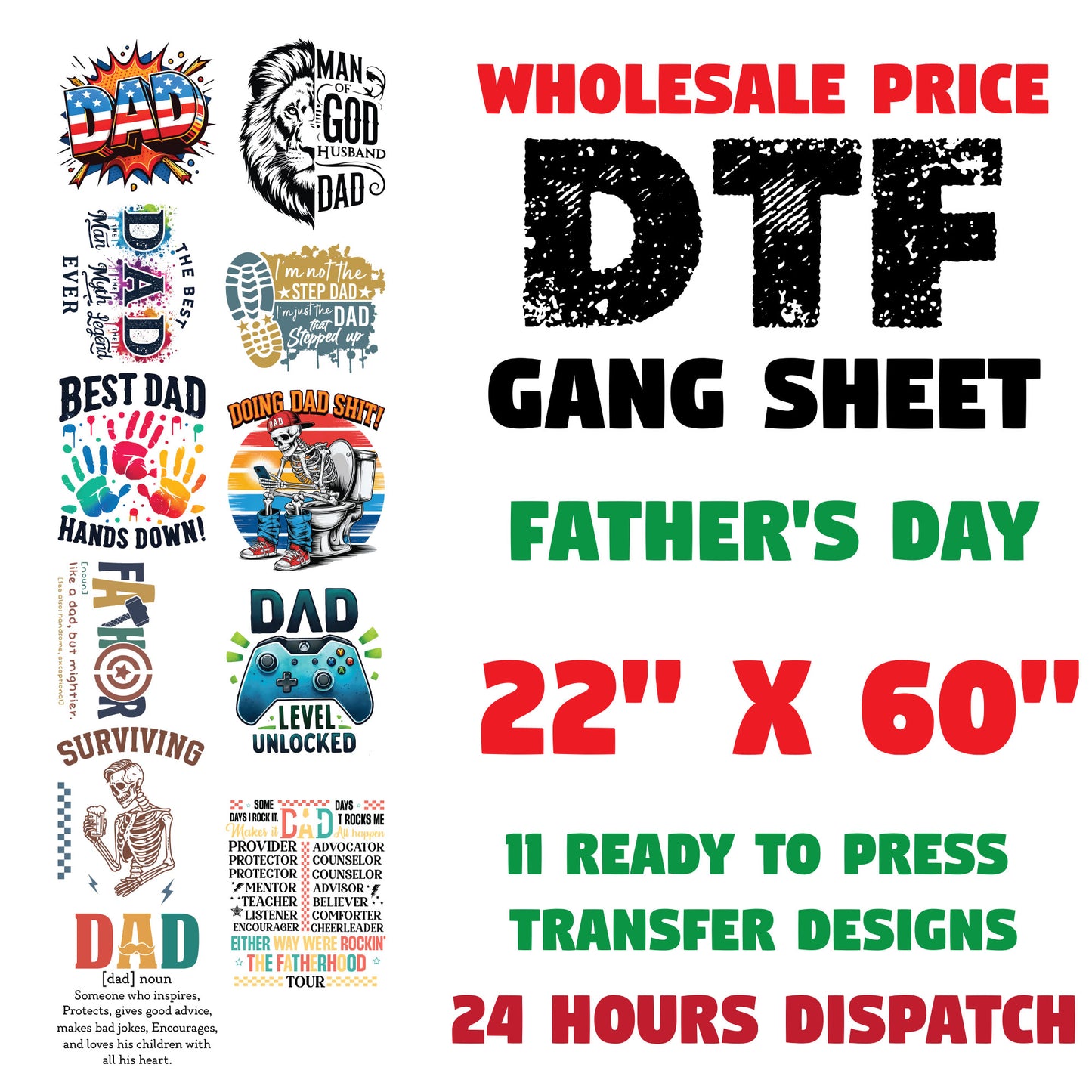 Father's Day DTF Transfer Premade Gang sheet
