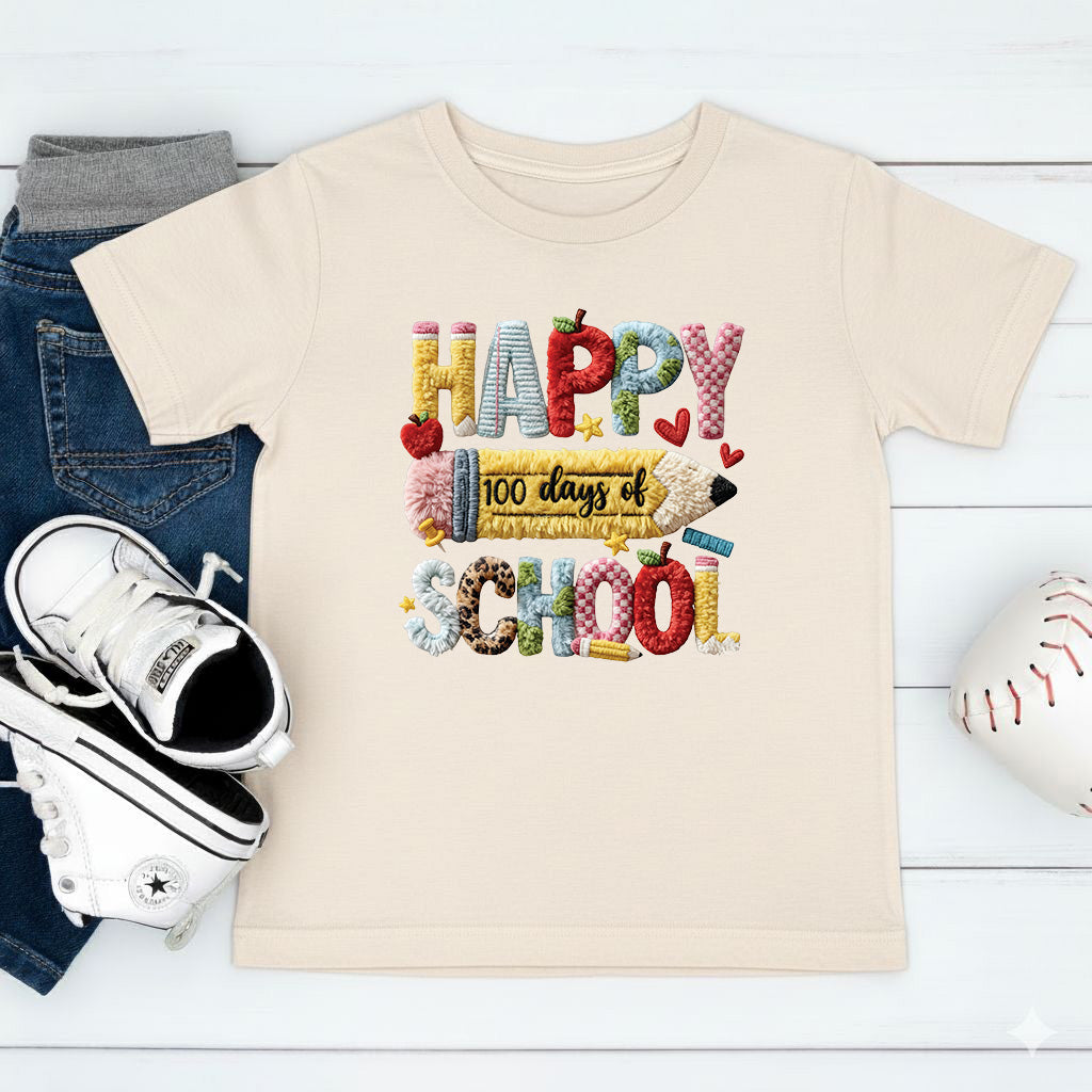 Faux Yarn 100 Days of School T Shirt Happy 100 Days of School Tee Kids Teens Boys Girls Women Men School Learning Shirt