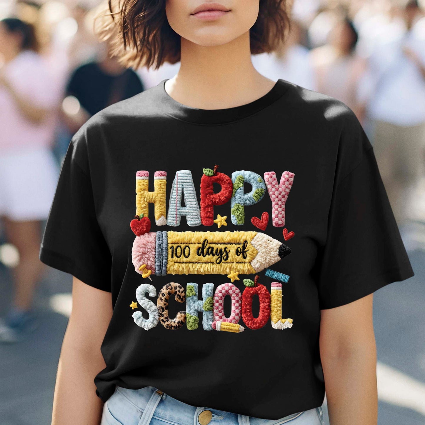 Faux Yarn 100 Days of School T Shirt Happy 100 Days of School Tee Kids Teens Boys Girls Women Men School Learning Shirt