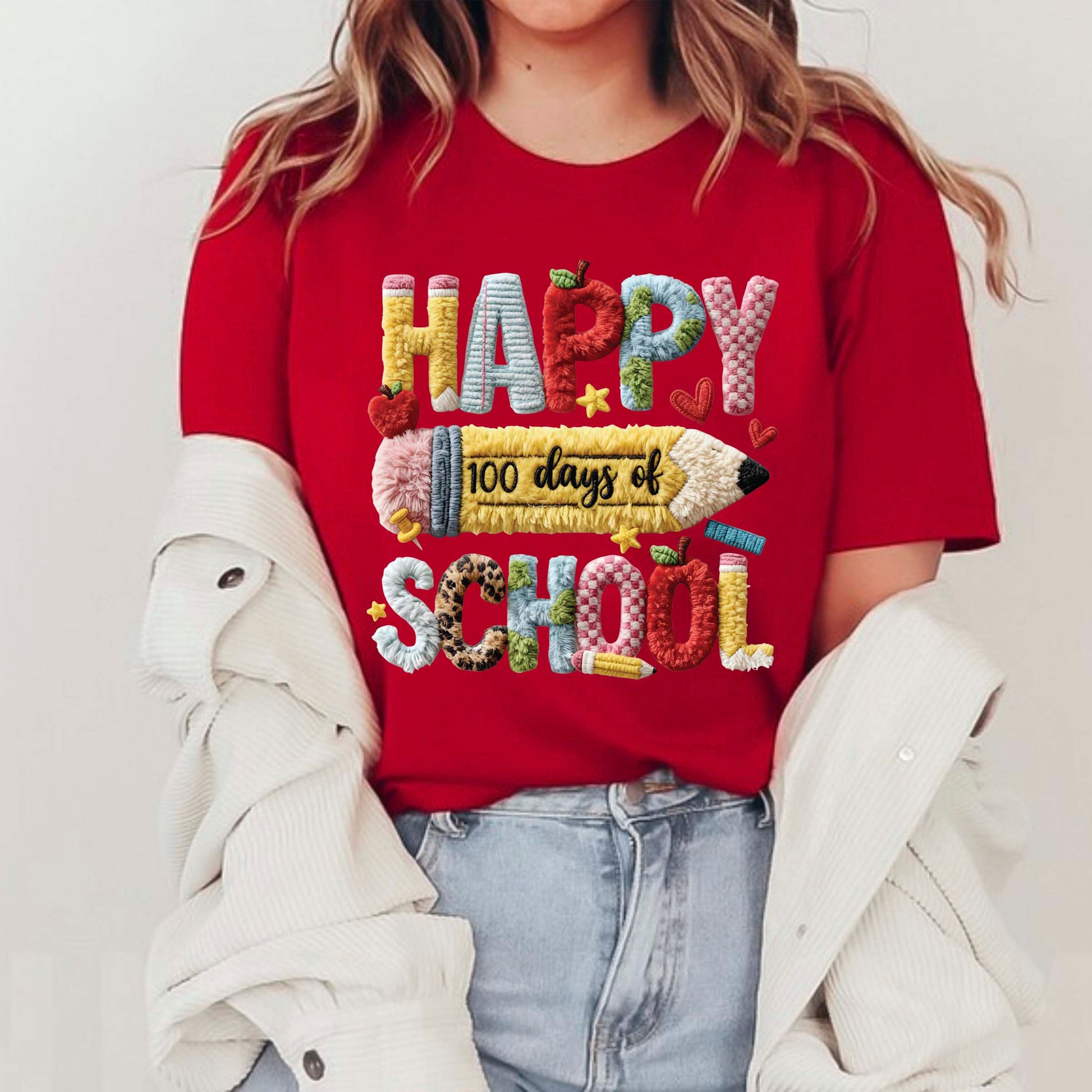 Faux Yarn 100 Days of School T Shirt Happy 100 Days of School Tee Kids Teens Boys Girls Women Men School Learning Shirt