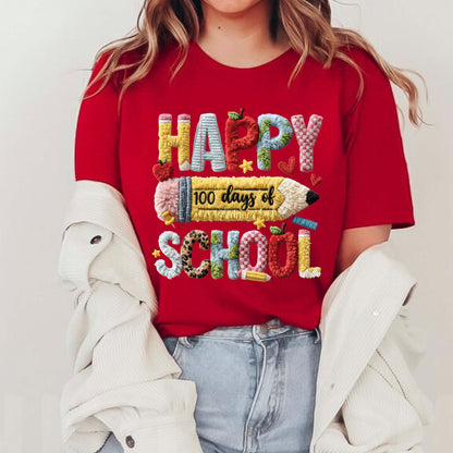 Faux Yarn 100 Days of School T Shirt Happy 100 Days of School Tee Kids Teens Boys Girls Women Men School Learning Shirt