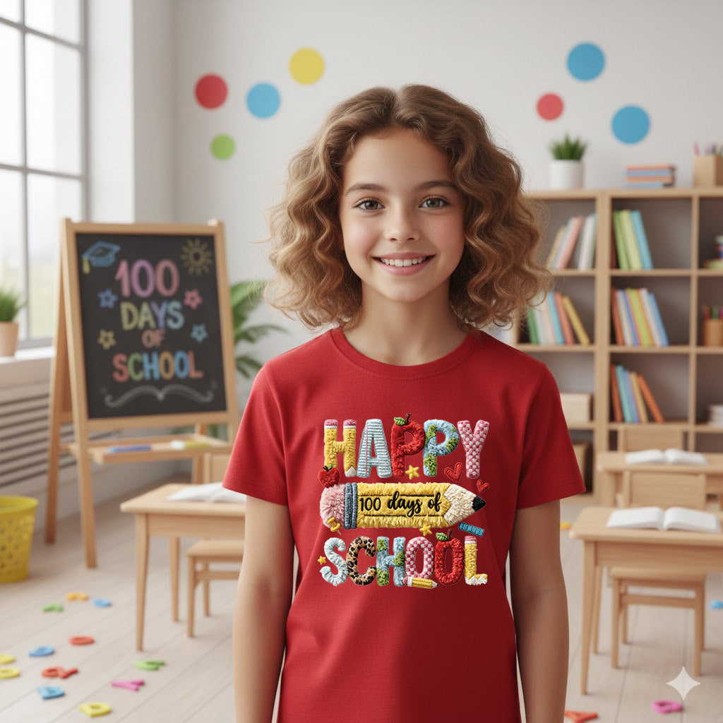 Faux Yarn 100 Days of School T Shirt Happy 100 Days of School Tee Kids Teens Boys Girls Women Men School Learning Shirt