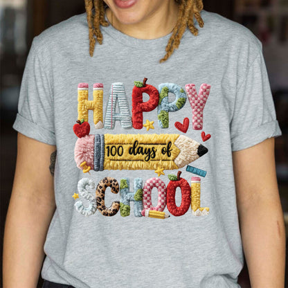 Faux Yarn 100 Days of School T Shirt Happy 100 Days of School Tee Kids Teens Boys Girls Women Men School Learning Shirt