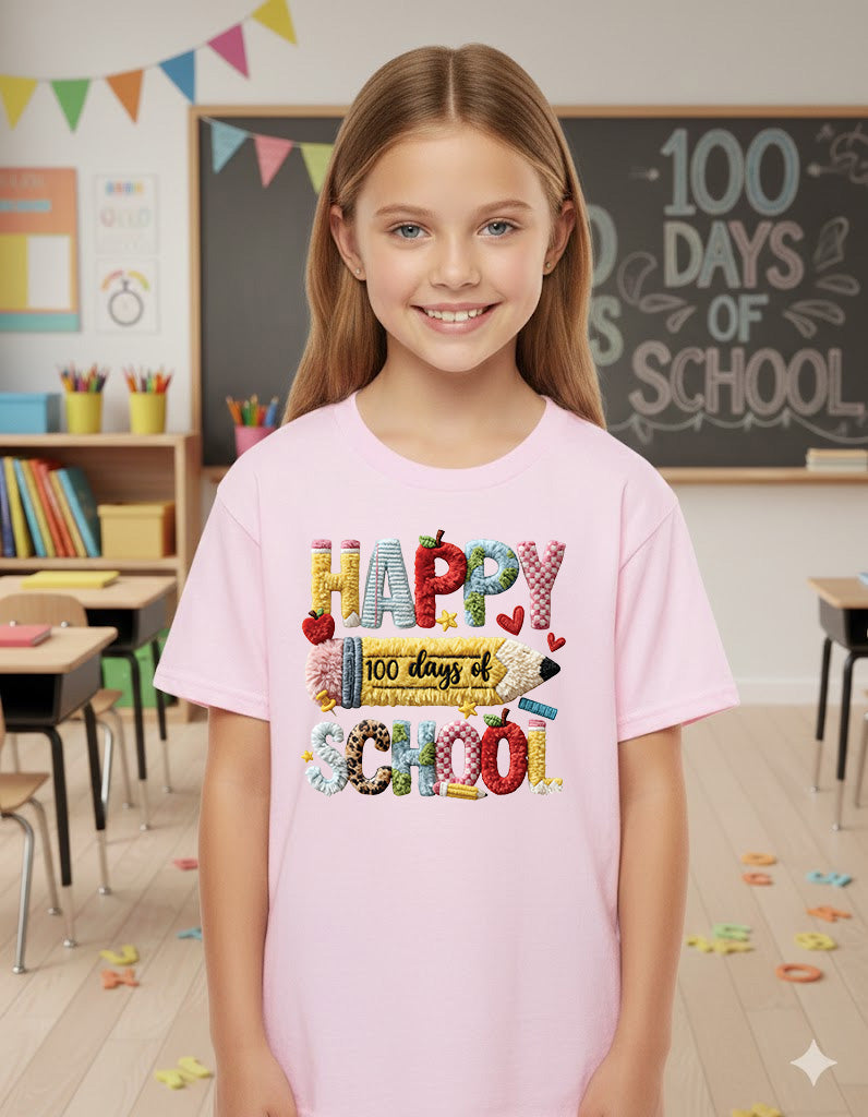 Faux Yarn 100 Days of School T Shirt Happy 100 Days of School Tee Kids Teens Boys Girls Women Men School Learning Shirt