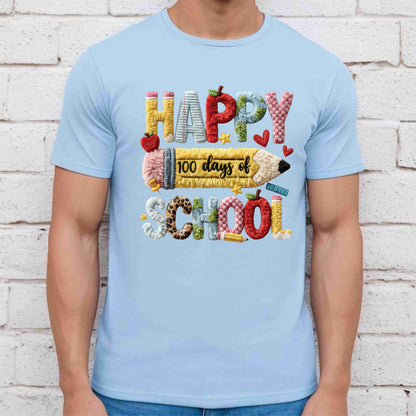 Faux Yarn 100 Days of School T Shirt Happy 100 Days of School Tee Kids Teens Boys Girls Women Men School Learning Shirt