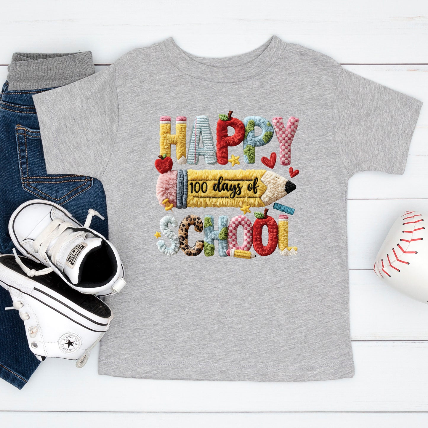Faux Yarn 100 Days of School T Shirt Happy 100 Days of School Tee Kids Teens Boys Girls Women Men School Learning Shirt