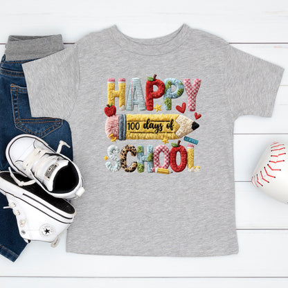 Faux Yarn 100 Days of School T Shirt Happy 100 Days of School Tee Kids Teens Boys Girls Women Men School Learning Shirt