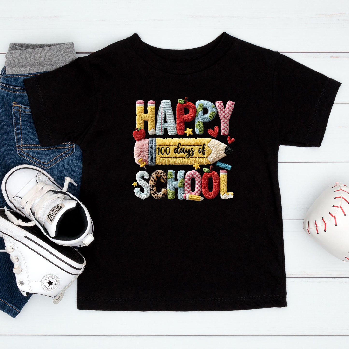 Faux Yarn 100 Days of School T Shirt Happy 100 Days of School Tee Kids Teens Boys Girls Women Men School Learning Shirt