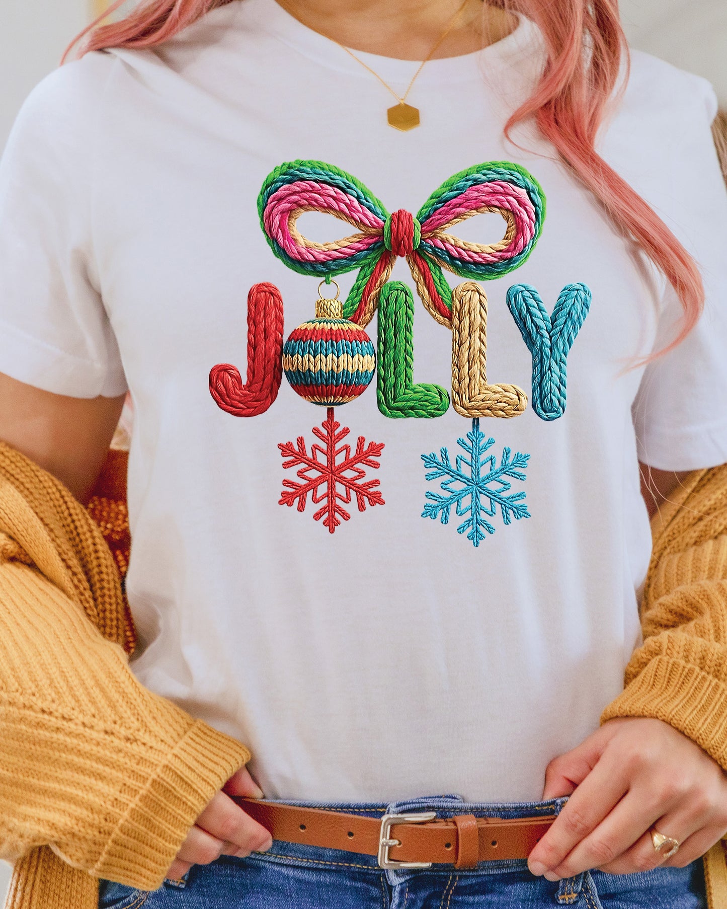 Faux Yarn Christmas Holly Jolly DTF Transfer Ready to Press, Holiday Heat Press Design, Xmas Shirt Print, UV DTF Sticker, Christmas Gift Idea