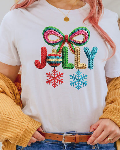 Faux Yarn Christmas Holly Jolly DTF Transfer Ready to Press, Holiday Heat Press Design, Xmas Shirt Print, UV DTF Sticker, Christmas Gift Idea