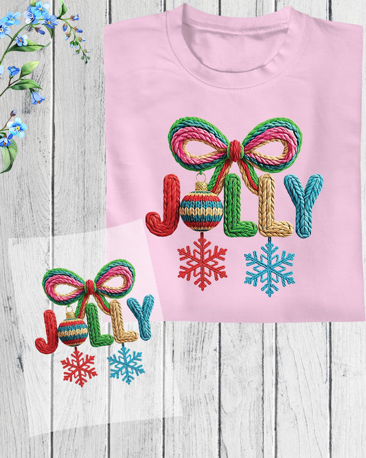 Faux Yarn Christmas Holly Jolly DTF Transfer Ready to Press, Holiday Heat Press Design, Xmas Shirt Print, UV DTF Sticker, Christmas Gift Idea